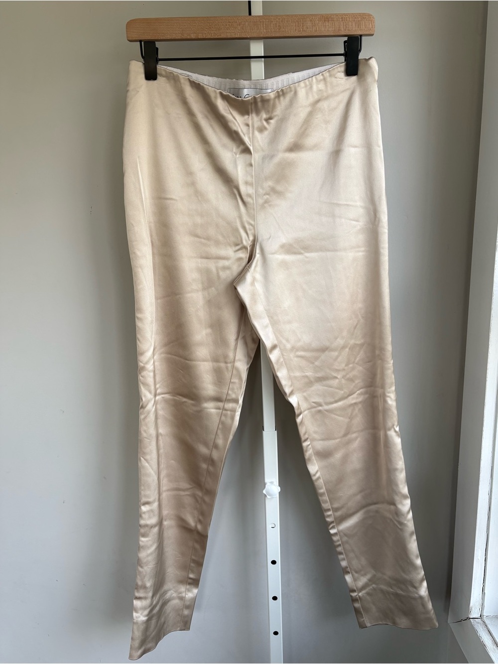 Sara Campbell Satin Trousers Size 8 Champagne Beige Wide Leg